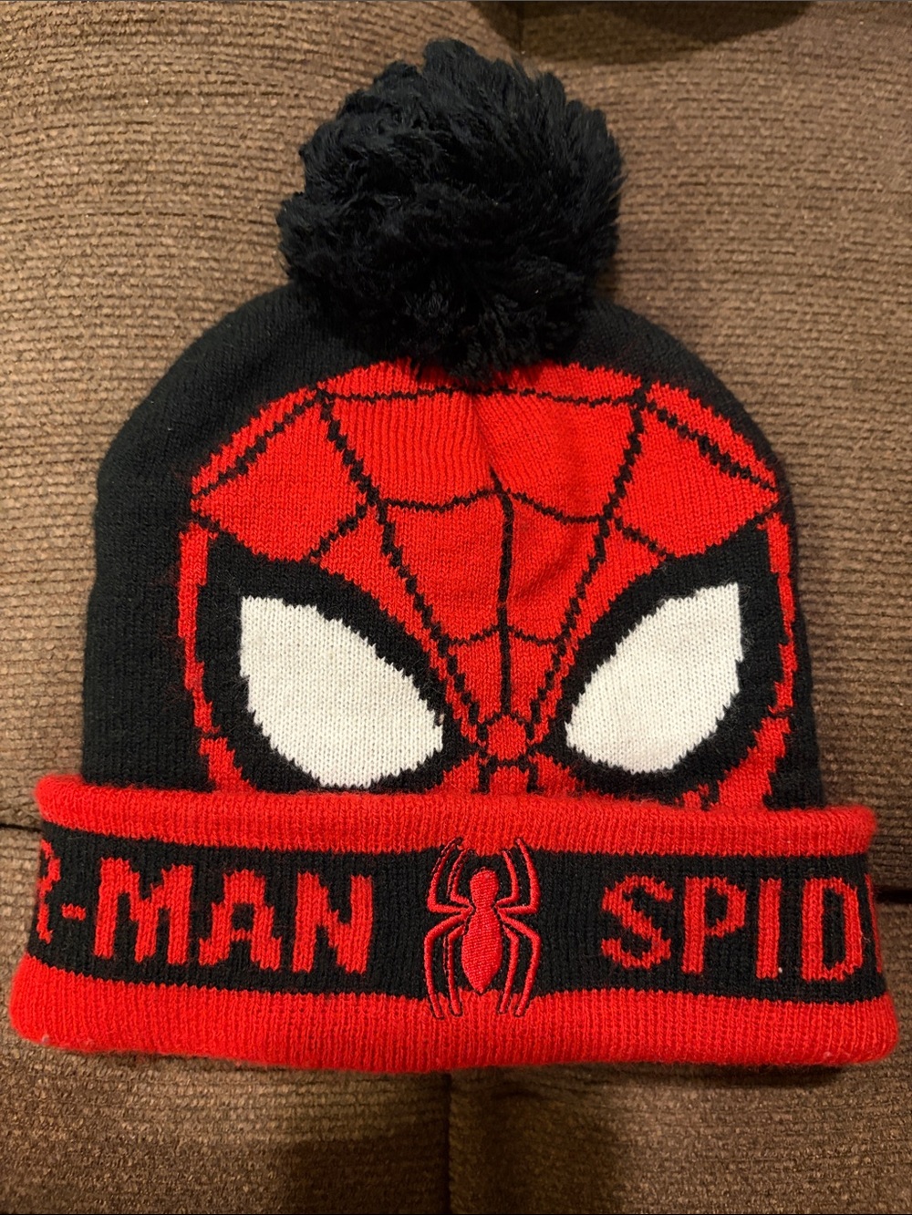 MARVEL Kids Red and Black Spider-Man Pom Beanie